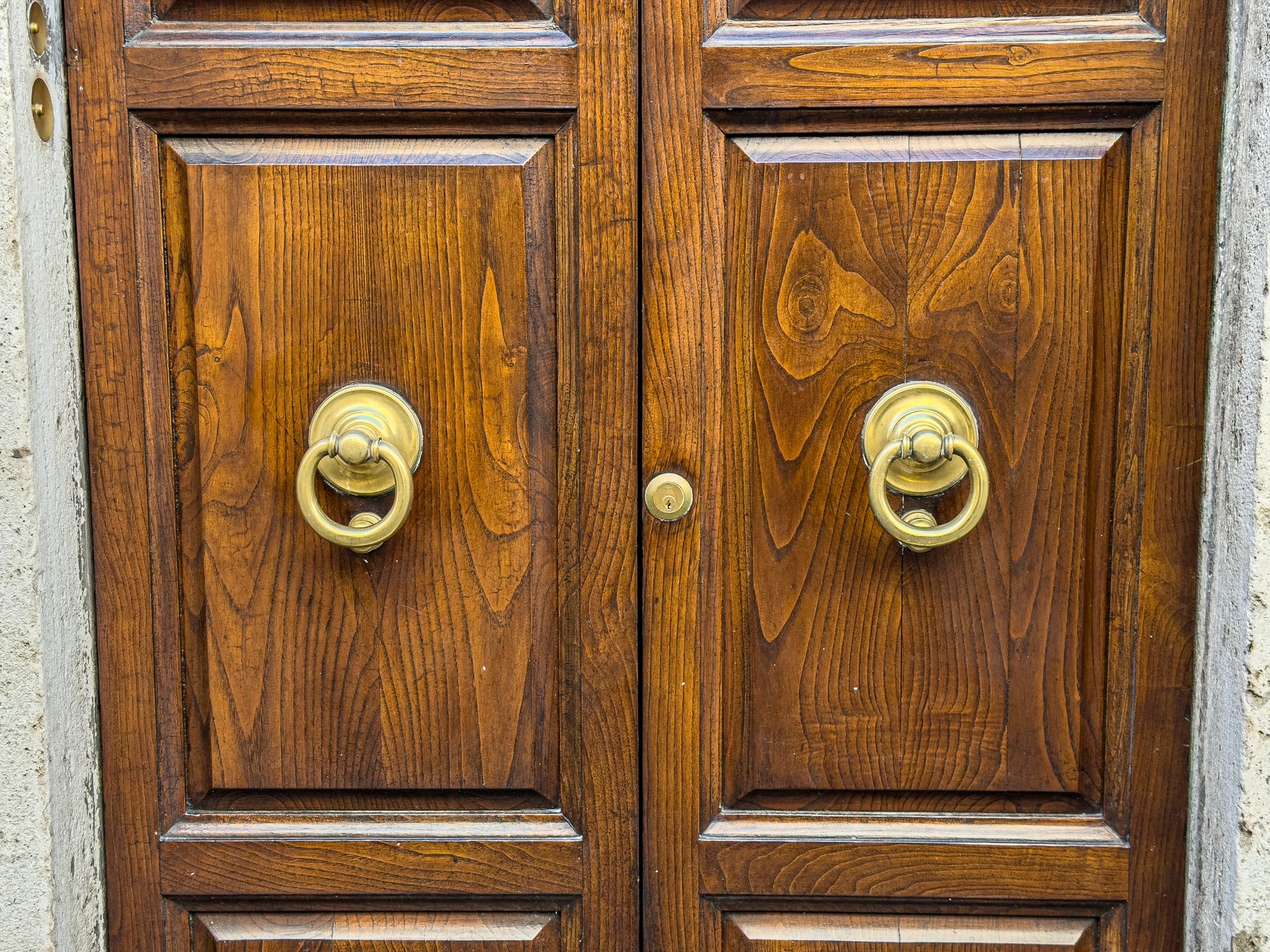 Commercial double entry door with secure hardware